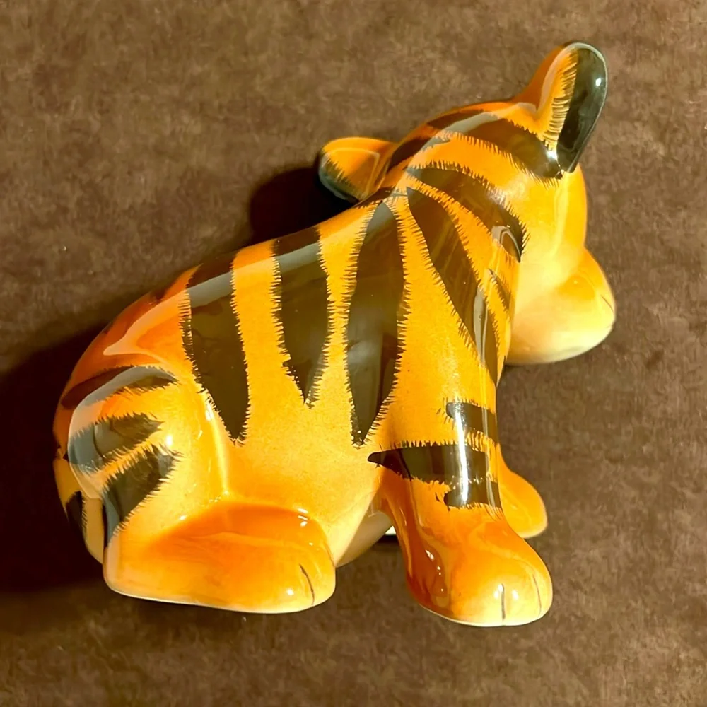Ceramic Tiger Cub Figurine - Brown and Black 4.5x3.5”